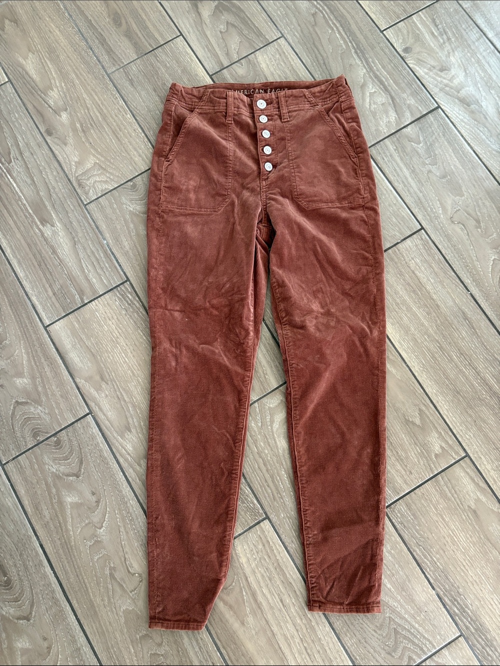 American Eagle Brown Rust Corduroy Button Fly Curvy Hi-Rise Jegging Pants size 6